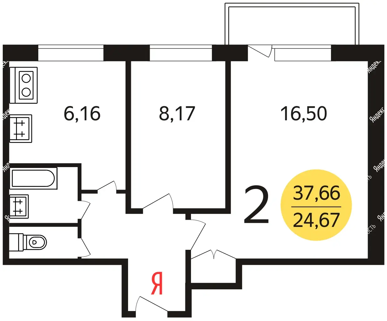 2-к · 39,9 м² · 2/9