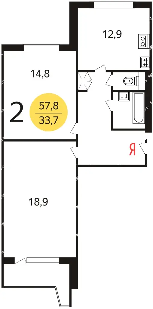 2-к · 60,2 м² · 2/14