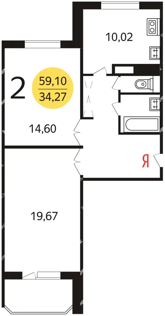 2-к · 61,6 м² · 10/18