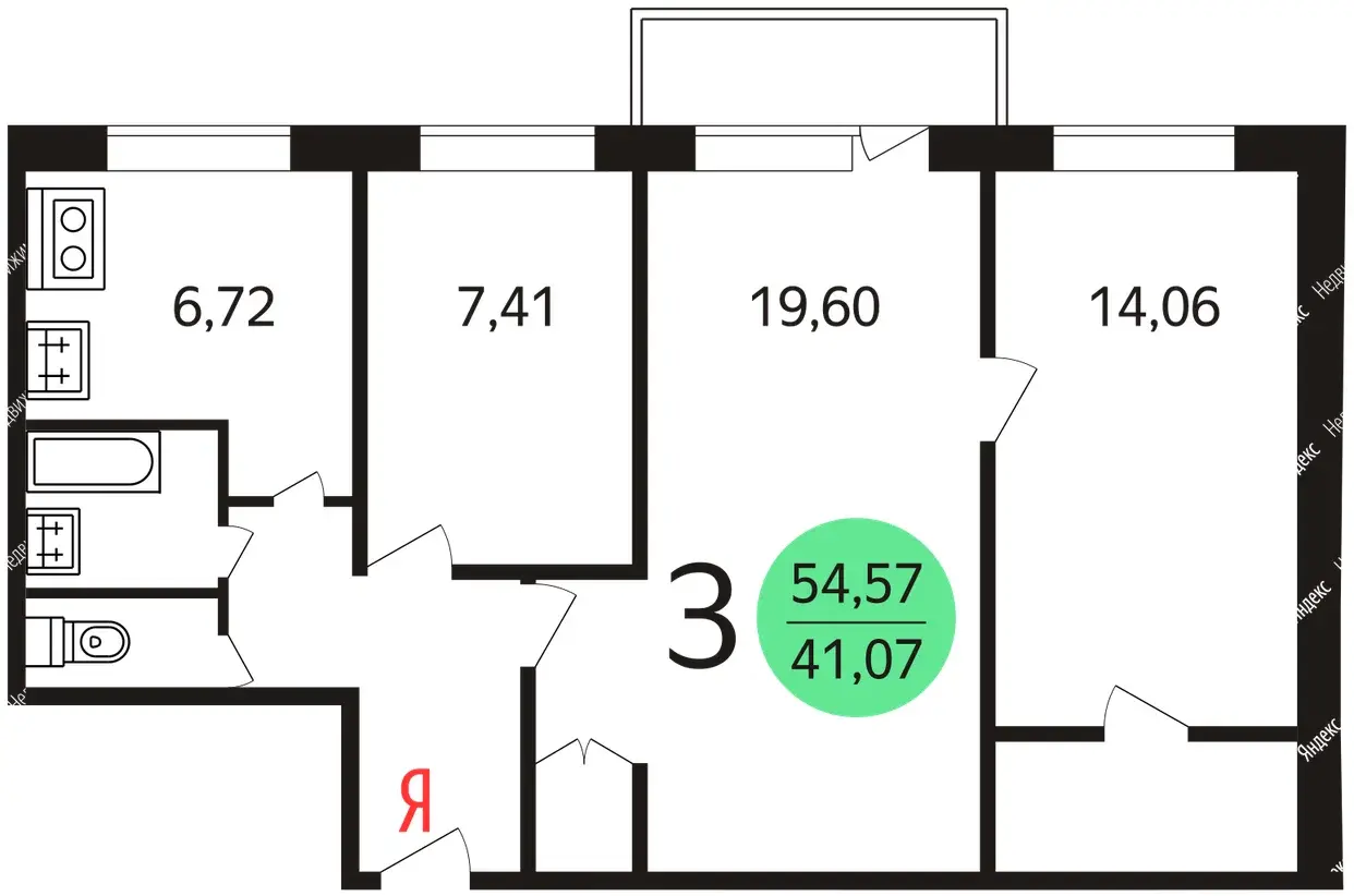 3-к · 57,4 м² · 8/9