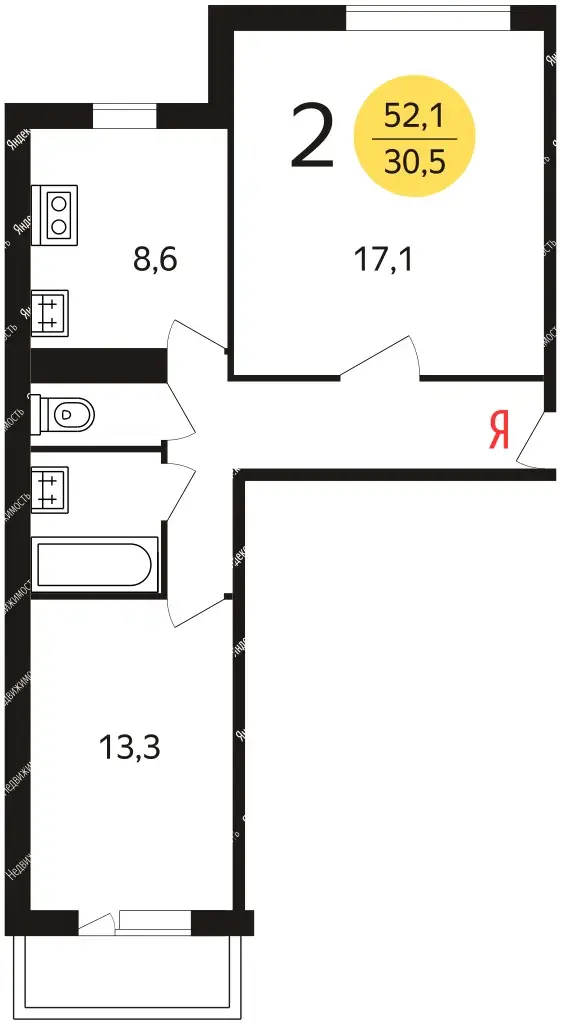 2-к · 50,1 м² · 5/12
